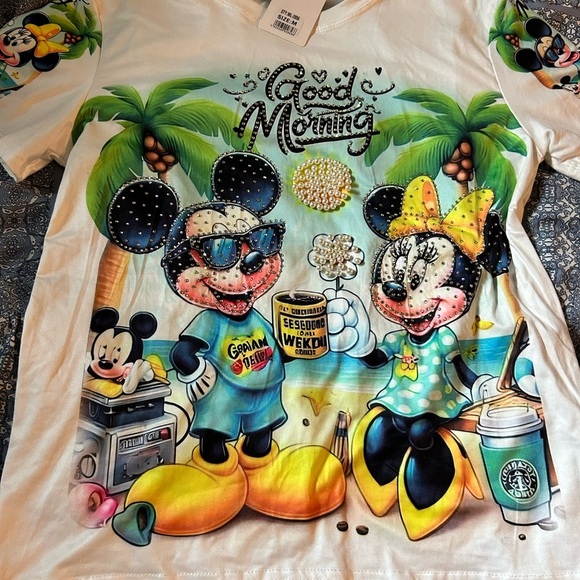 Mickey and Minnie Tropical Short Sleeve Tee - White and Green - Picture 5 of 14